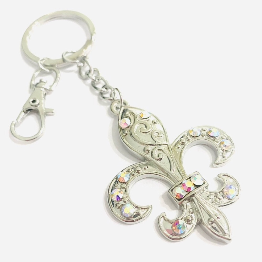Fleur De Lis Keychain Purse Charm Shimmering